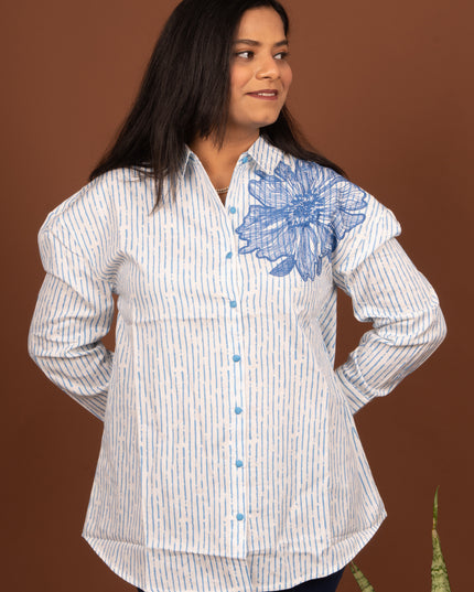 Blue Daffodil Embroidery Shirt