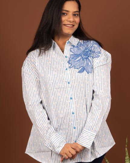 Blue Daffodil Embroidery Shirt