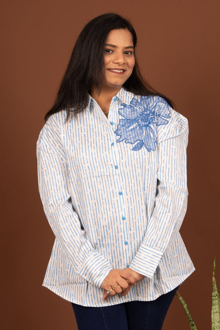 Blue Daffodil Embroidery Shirt