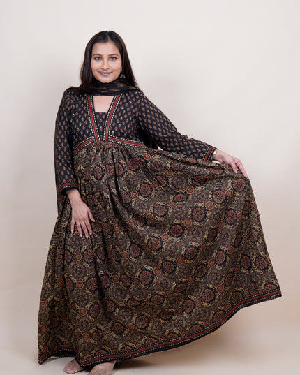 Black Ajrak Print Cotton 3 Piece Suit