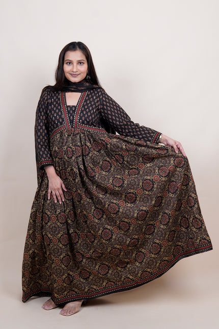 Black Ajrak Print Cotton 3 Piece Suit