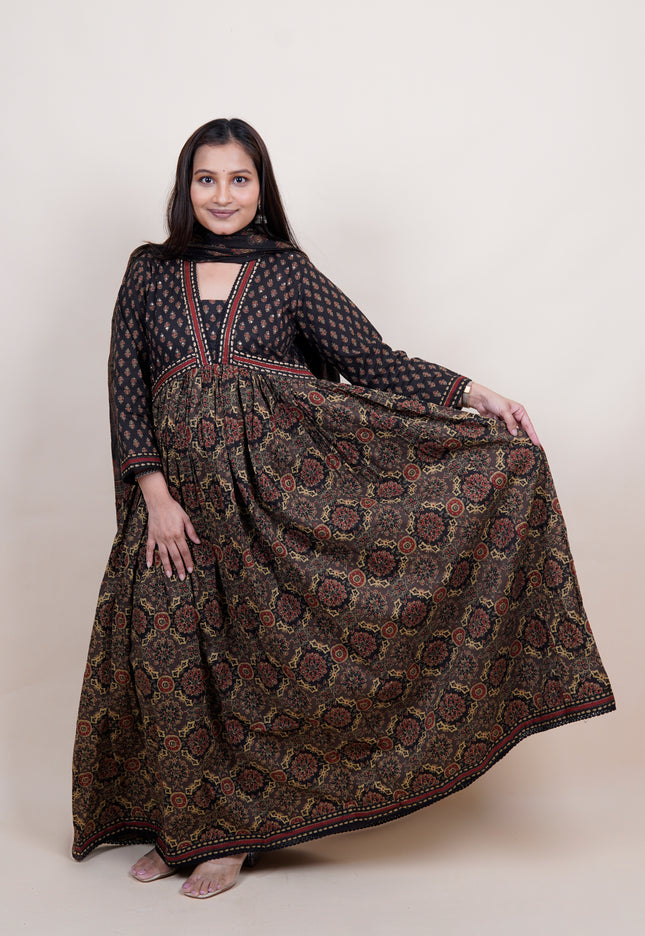 Black Ajrak Print Cotton 3 Piece Suit