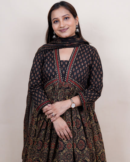 Black Ajrak Print Cotton 3 Piece Suit