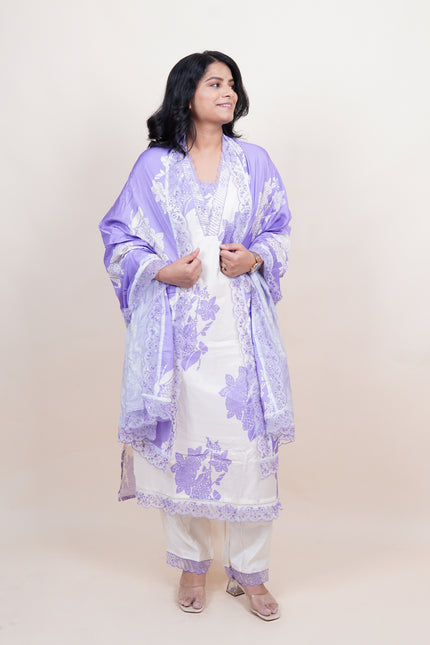 Lavender Ivory Floral 3 Piece Suit