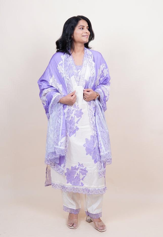 Lavender Ivory Floral 3 Piece Suit