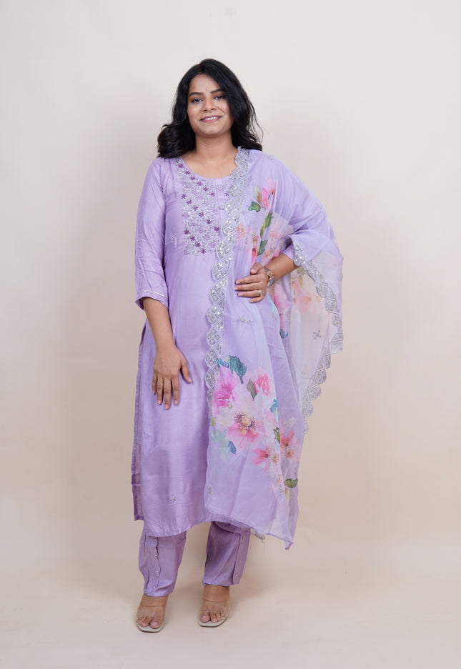 Lilac Zardozi 3 Piece Suit