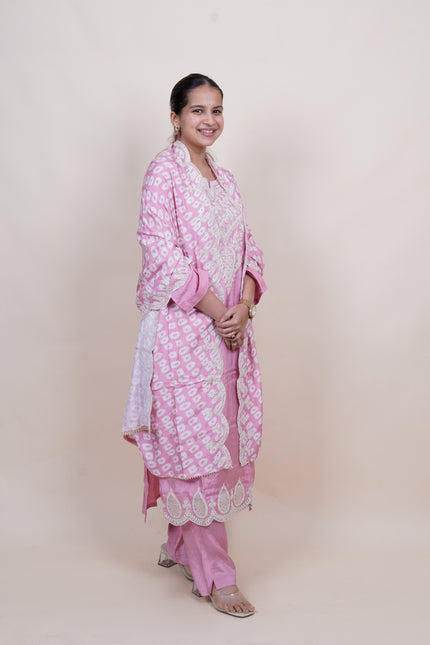 Pink Thread Embroidered 3 Piece Suit