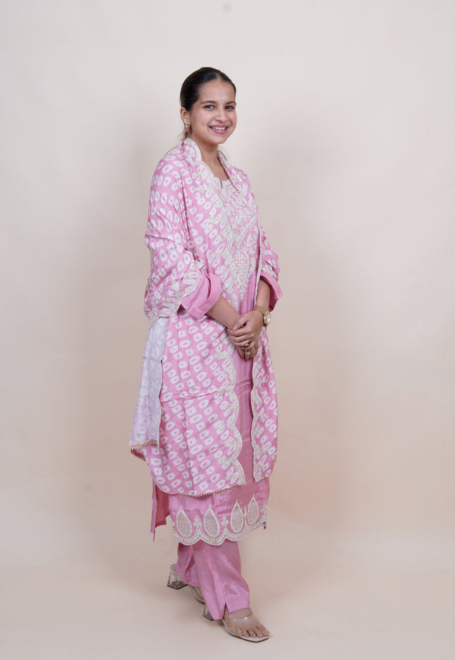 Pink Thread Embroidered 3 Piece Suit