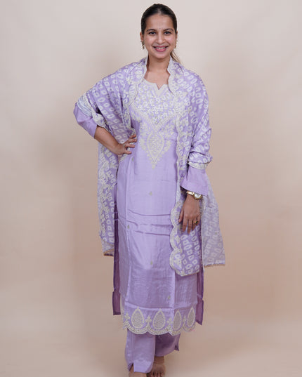 Lavender Thread Embroidered 3 Piece Suit