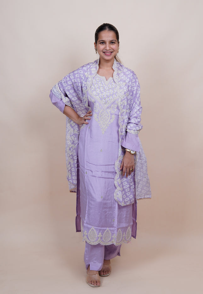 Lavender Thread Embroidered 3 Piece Suit