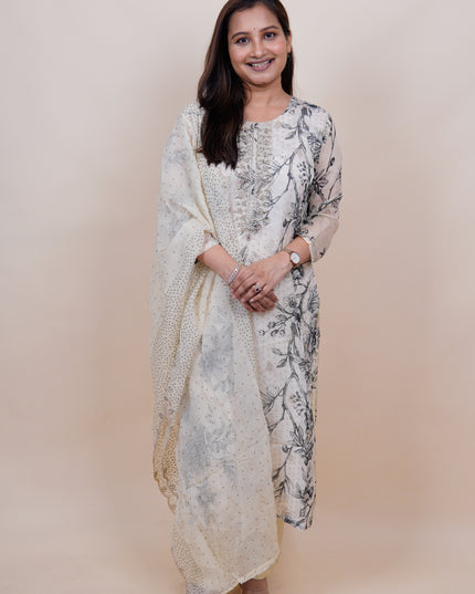 Ivory Brocade Floral 2 Piece Suit