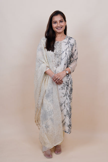 Ivory Brocade Floral 2 Piece Suit