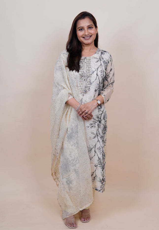 Ivory Brocade Floral 2 Piece Suit