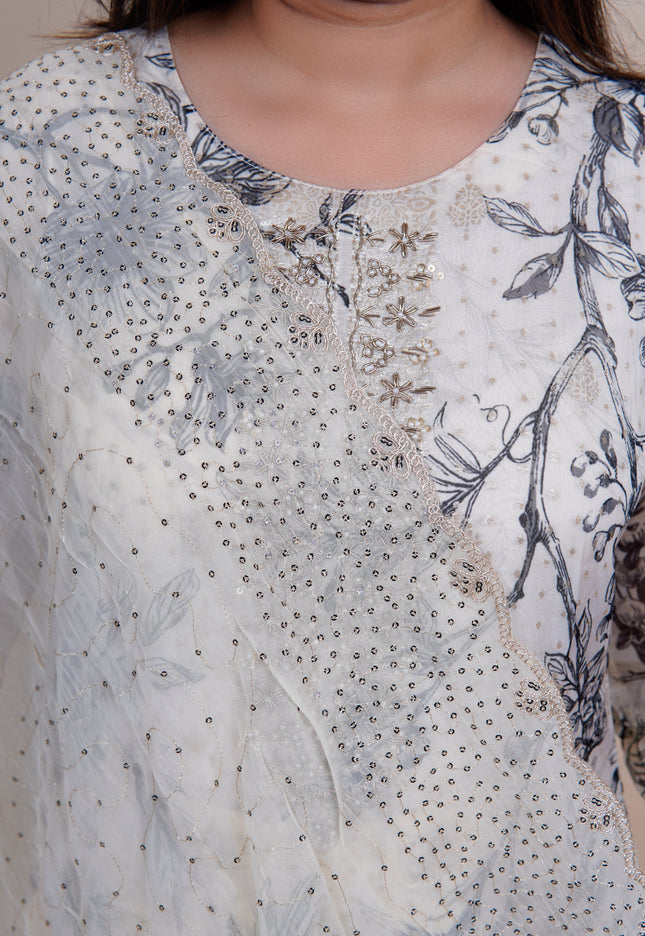 Ivory Brocade Floral 2 Piece Suit