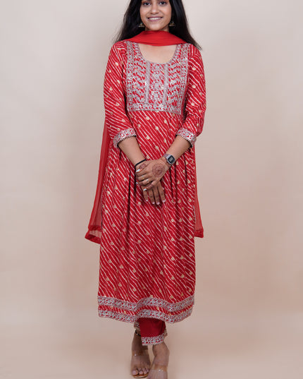 Red Lehriya 3 Piece Suit