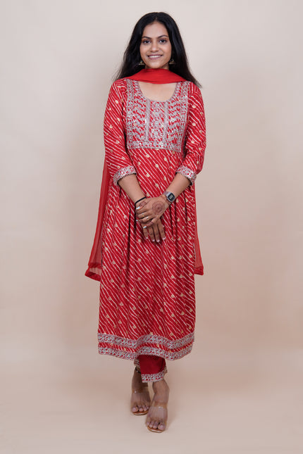 Red Lehriya 3 Piece Suit