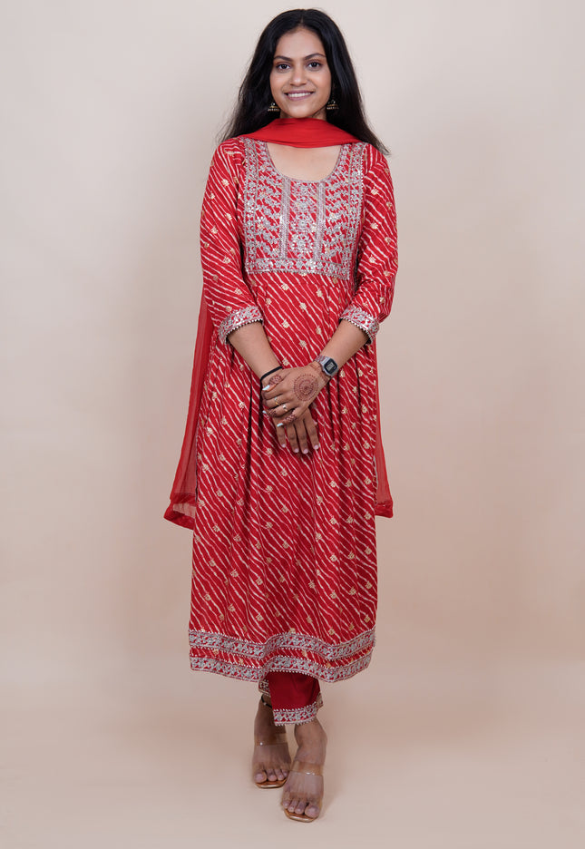 Red Lehriya 3 Piece Suit