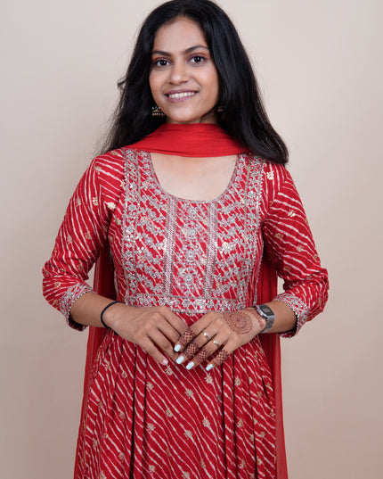 Red Lehriya 3 Piece Suit