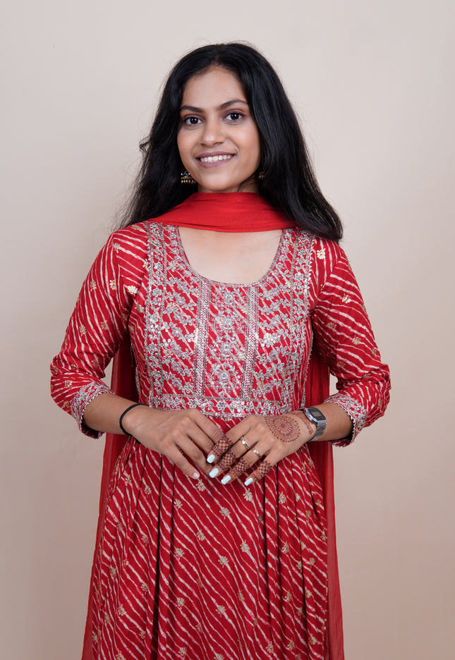 Red Lehriya 3 Piece Suit