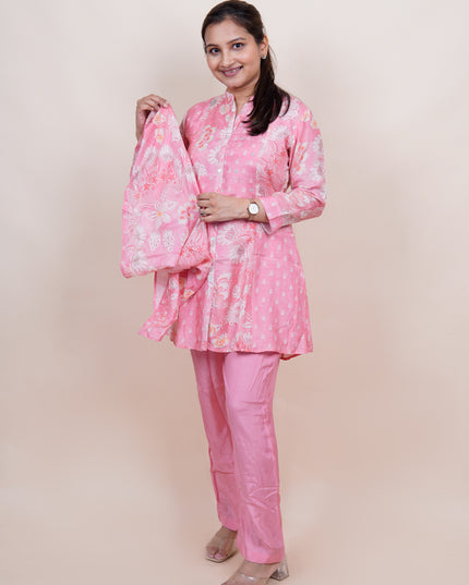 Preety Pink Co-ord Set With Scarf