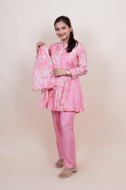 Preety Pink Co-ord Set With Scarf