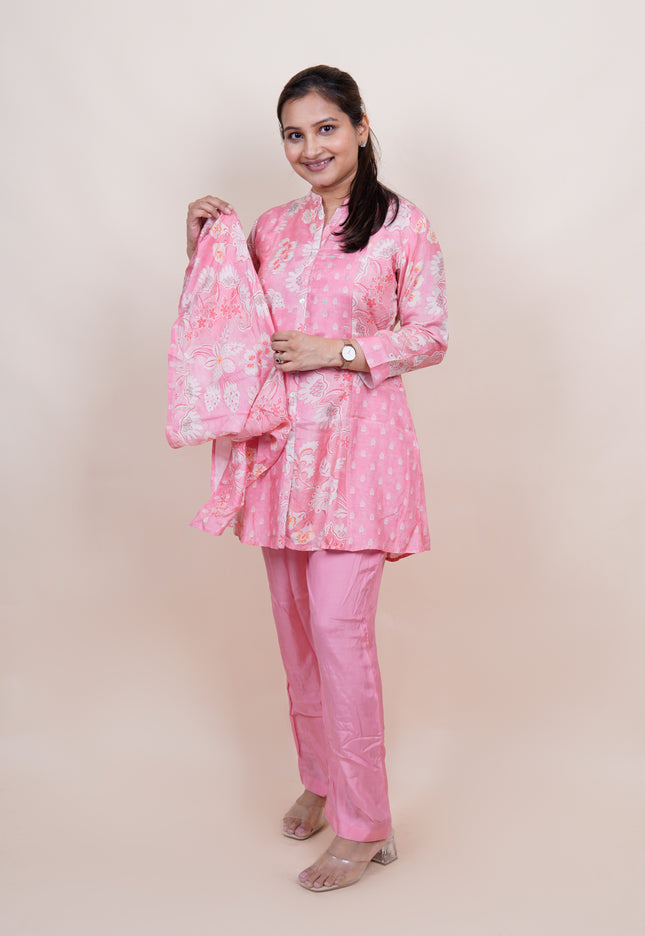 Preety Pink Co-ord Set With Scarf