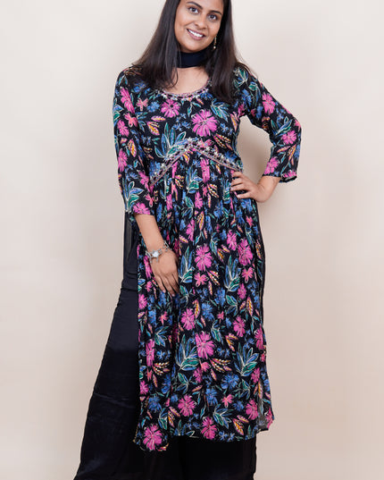 Black Chiffon Floral Alia 3 Piece Set