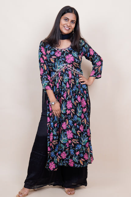 Black Chiffon Floral Alia 3 Piece Set