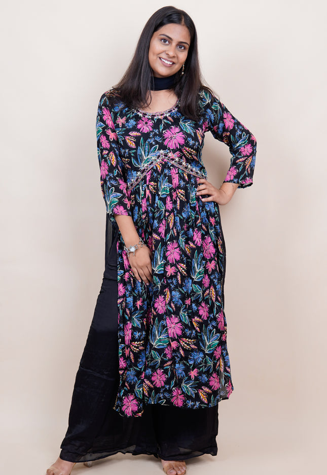 Black Chiffon Floral Alia 3 Piece Set