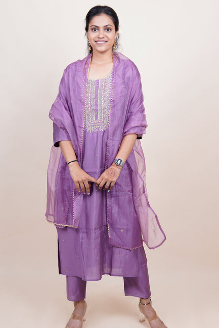 Traditional Purple Sitara 3 Piece Suit