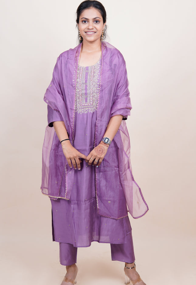 Traditional Purple Sitara 3 Piece Suit