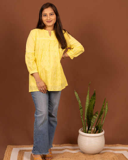 Yellow Schiffli Top