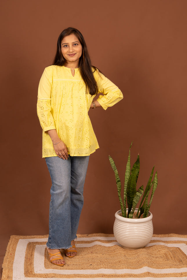 Yellow Schiffli Top