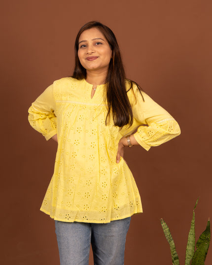 Yellow Schiffli Top