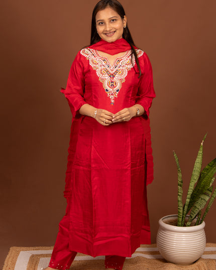 Anamika Red Pearl Suit Set
