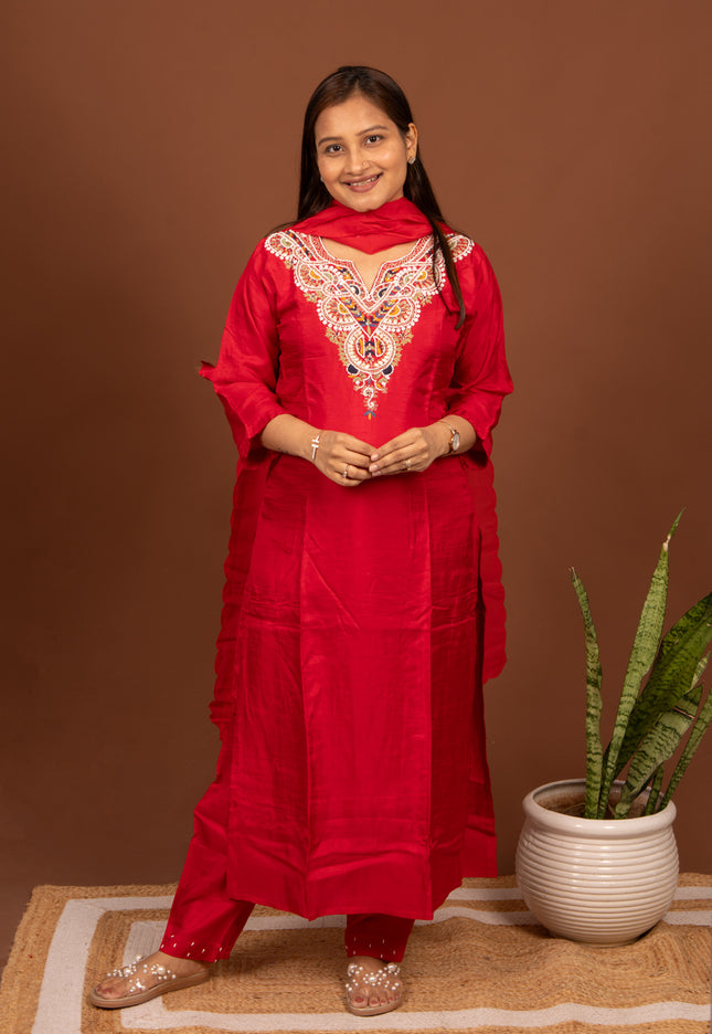 Anamika Red Pearl Suit Set