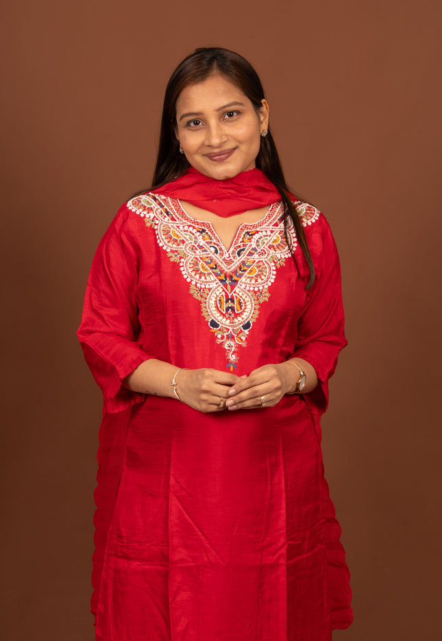 Anamika Red Pearl Suit Set