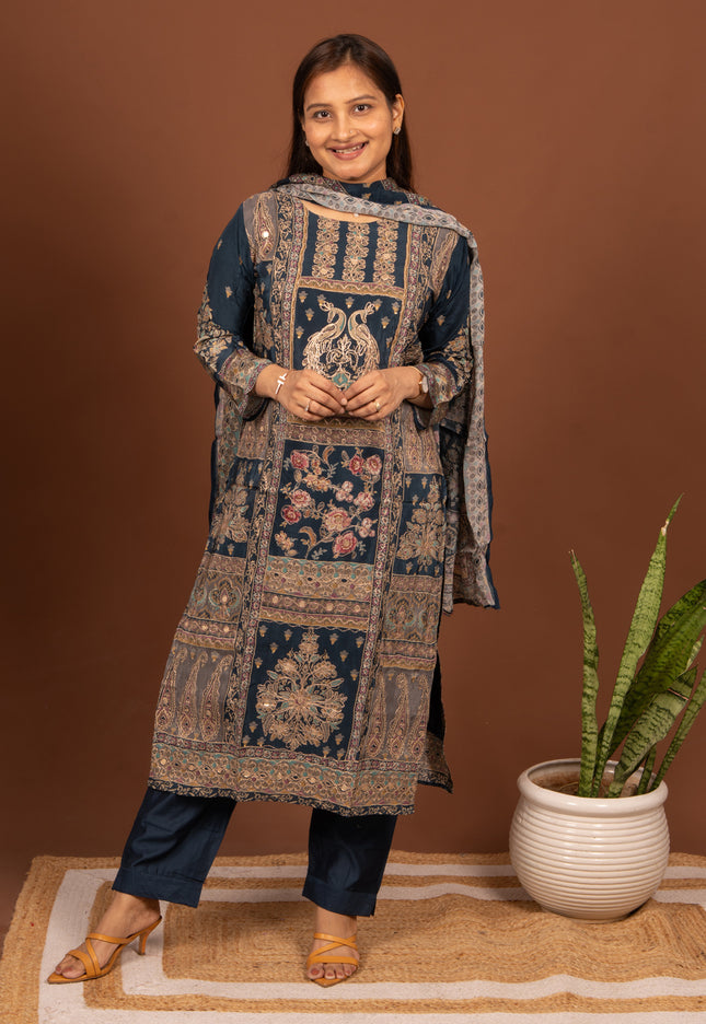 Blue zari peacock Suit Set
