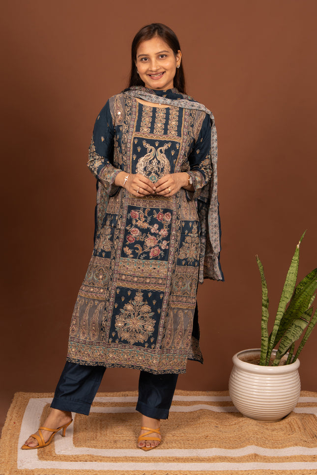 Blue zari peacock Suit Set