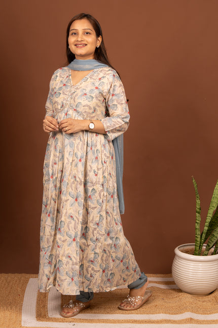 Offwhite Grey Floral Anarkali