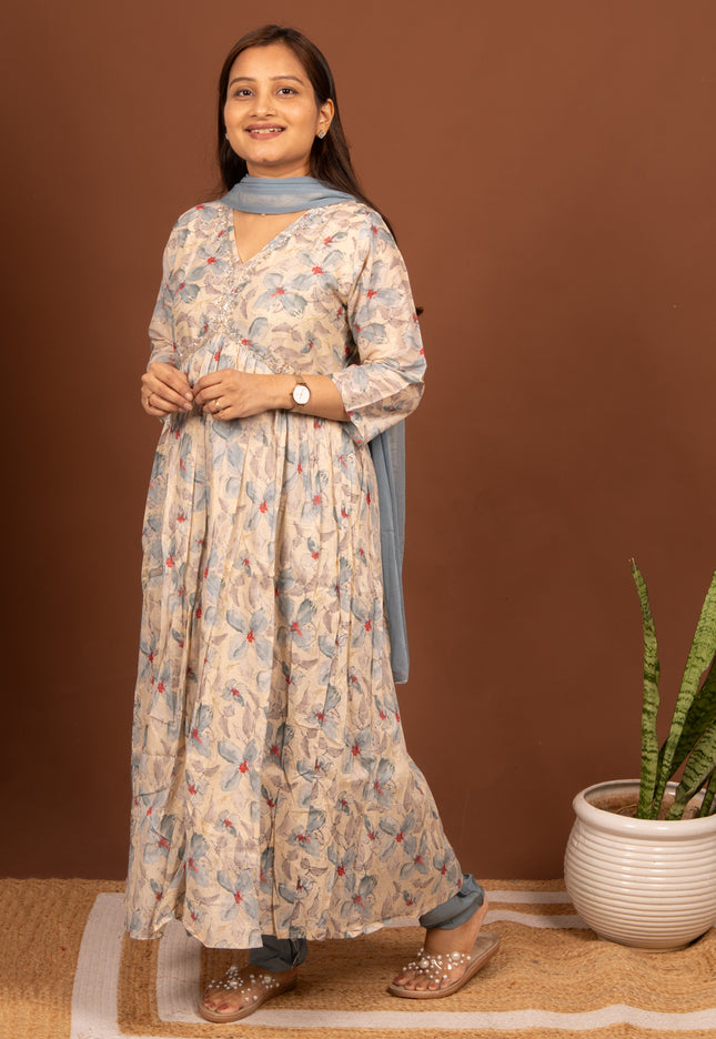 Offwhite Grey Floral Anarkali