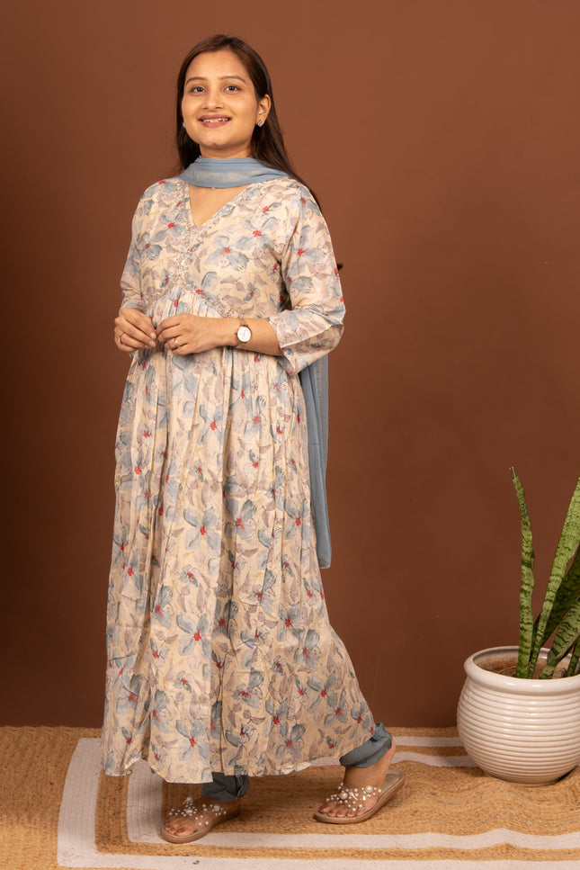 Offwhite Grey Floral Anarkali