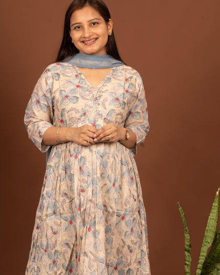 Offwhite Grey Floral Anarkali