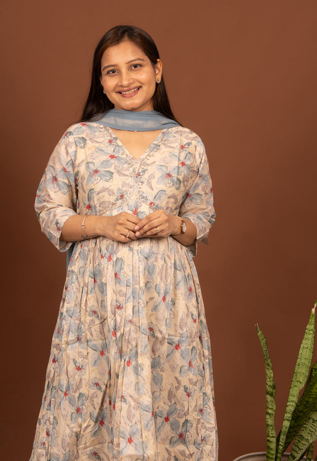 Offwhite Grey Floral Anarkali