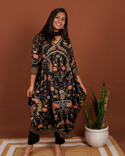 Black Floral and Avian Alia Suit Set