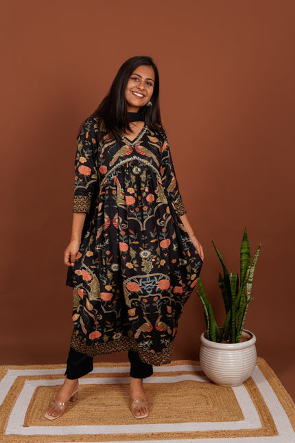 Black Floral and Avian Alia Suit Set