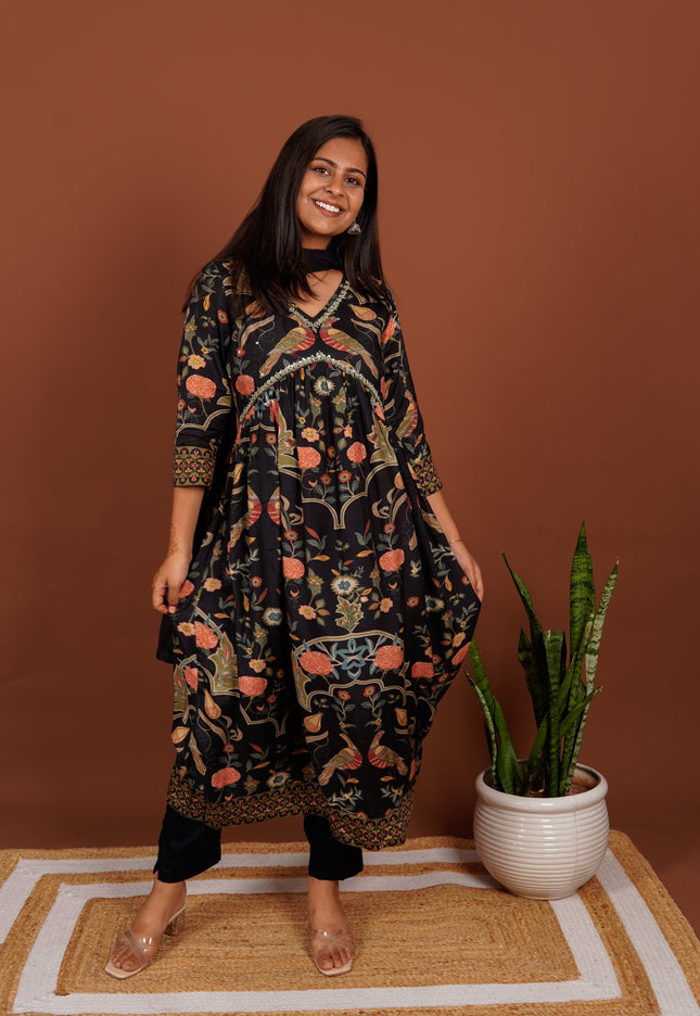 Black Floral and Avian Alia Suit Set