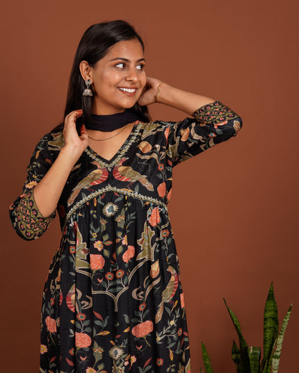 Black Floral and Avian Alia Suit Set