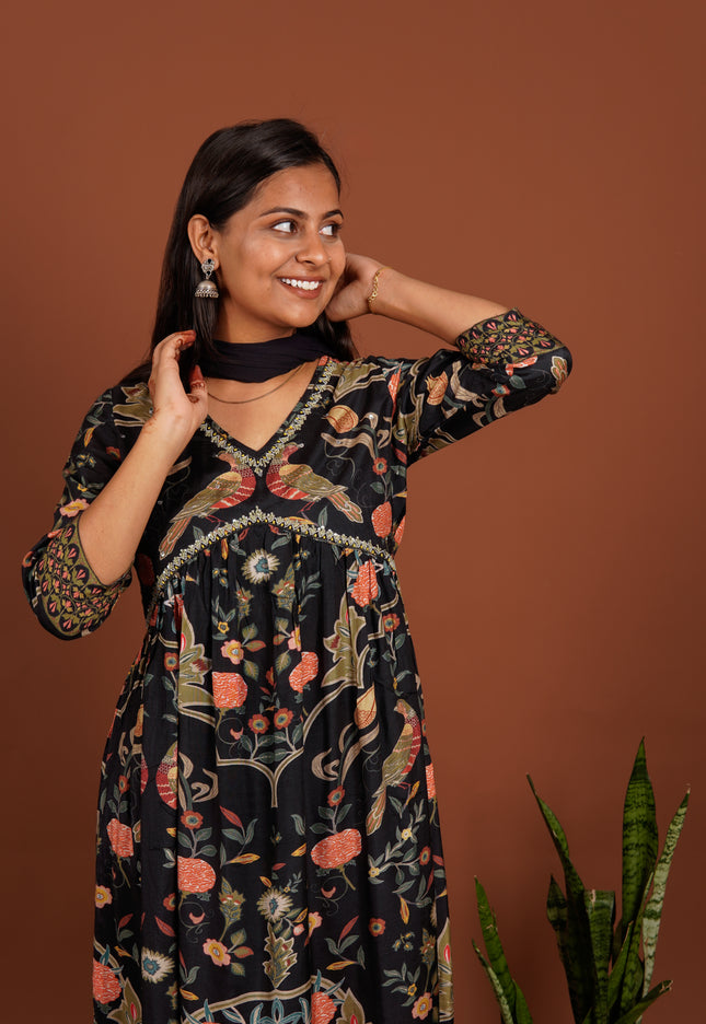 Black Floral and Avian Alia Suit Set