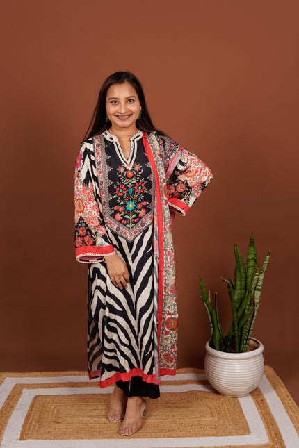 Black Zebra Dupatta Suit Set